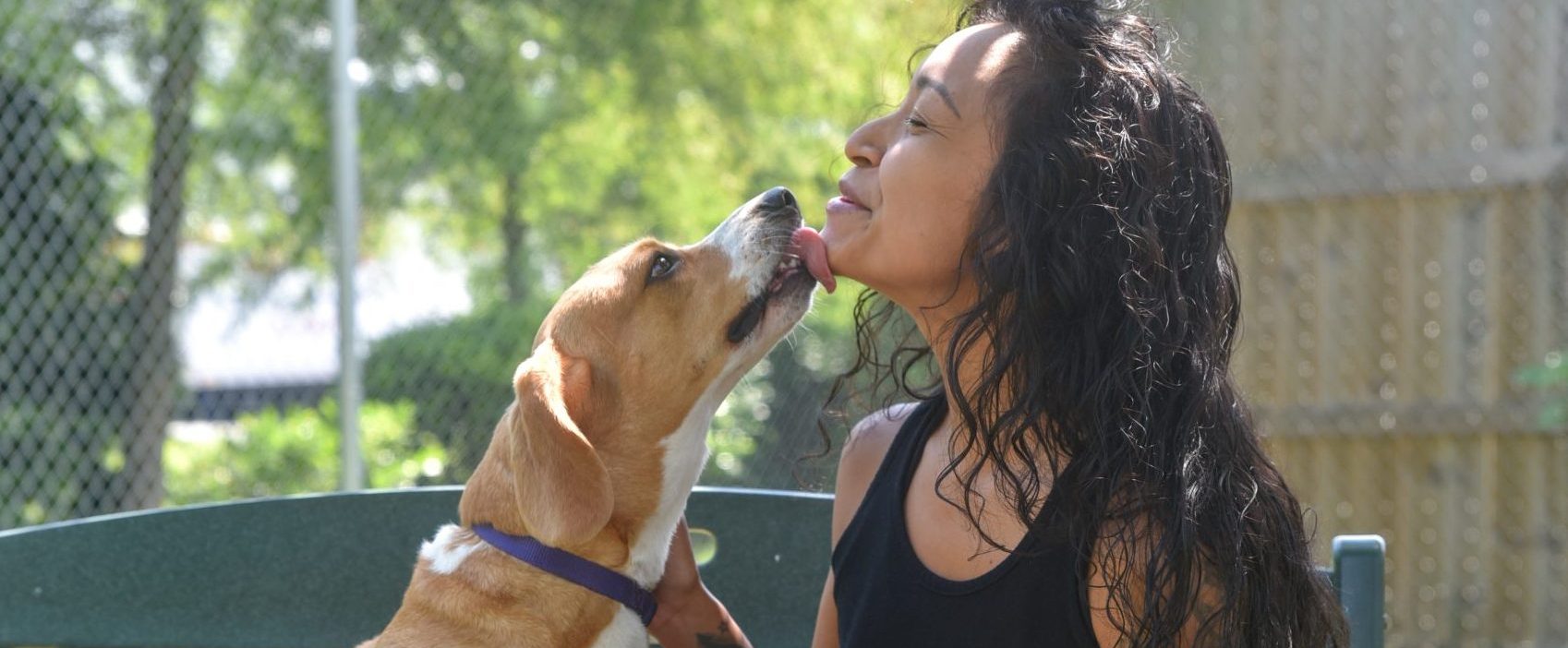 Woman on a bench kissing a dog for the Shelter Animals Count Animal Welfare Glossary